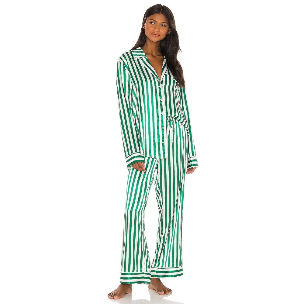 Show Me Your MuMu Emerald and White Striped Pajama Set